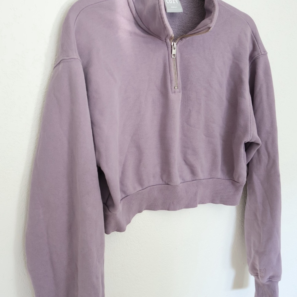 Aritzia TNA Cozy Mauve Cropped Quarter-Zip Sweatshirt